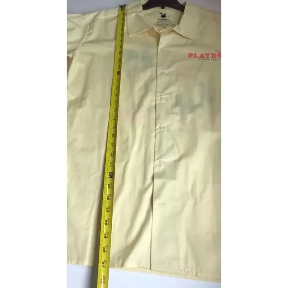 SOLD Playboy Shirt Men's Medium Yellow Button Up Short Sleeve Logo Preppy NWT - Picture 4 of 5